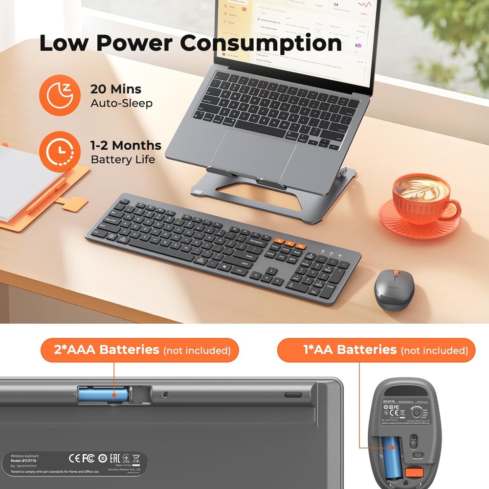 Ultra Slim Wireless Multi-Device Bluetooth Keyboard with Low-Profile Mouse