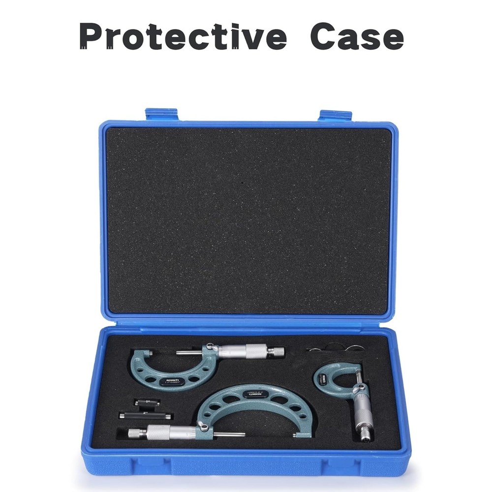3Pcs 0-3" Precision Micrometer Set with Protective Case for Machining Excellence