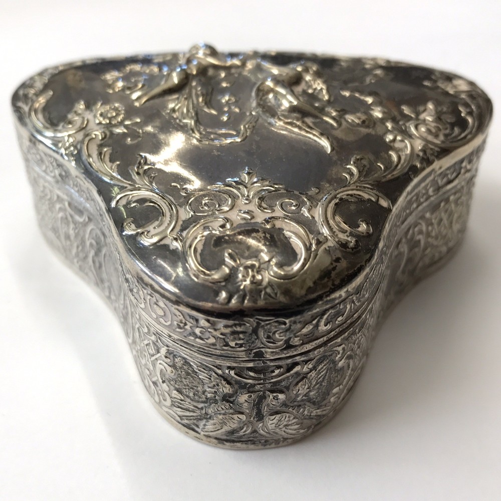 Antique Solid Silver Trinket Box Embossed Cherub Design Berthold Muller 1902