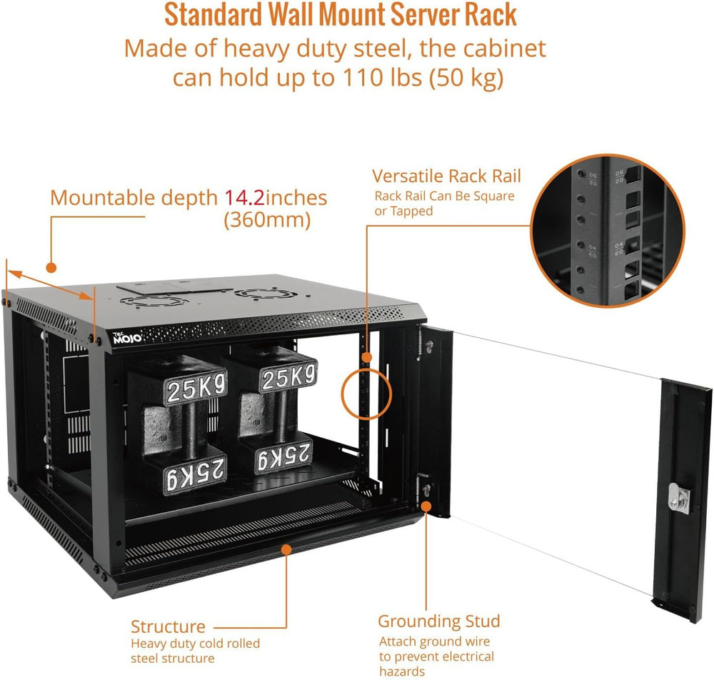 6U Wall Mount Server Cabinet IT Network Rack Enclosure Lockable Door and Side Pa