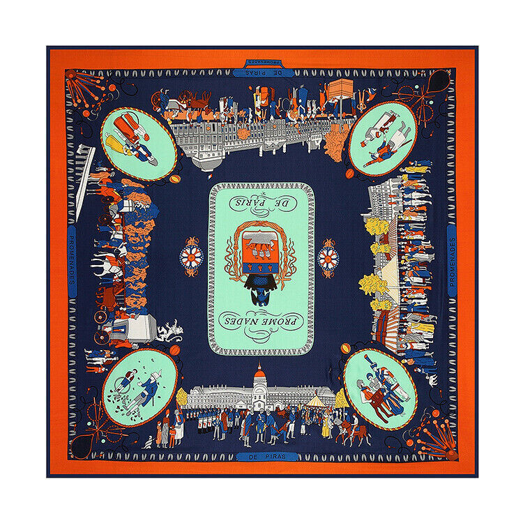 130*130cm stroll on the streets of Paris, 100% silk scarves +1 gift necklace #89