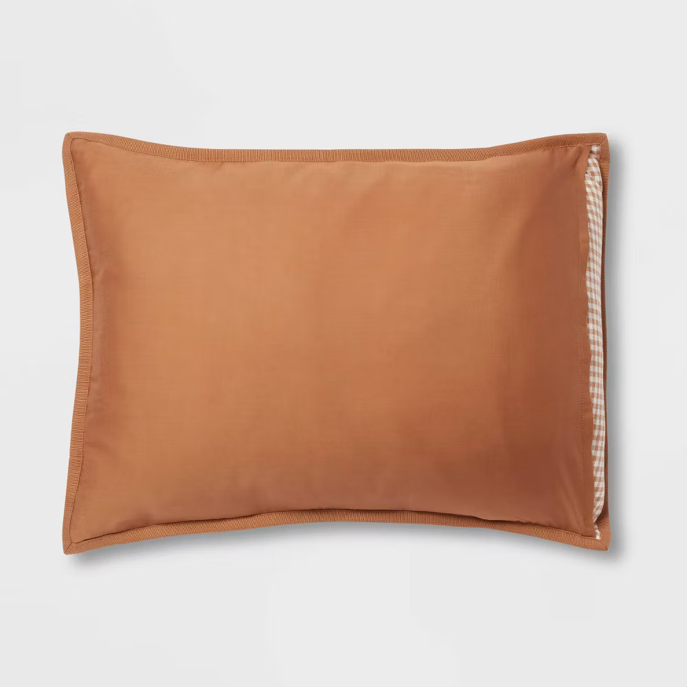 Full/Queen Traditional Mini Gingham Comforter and Sham Set Camel - Threshold