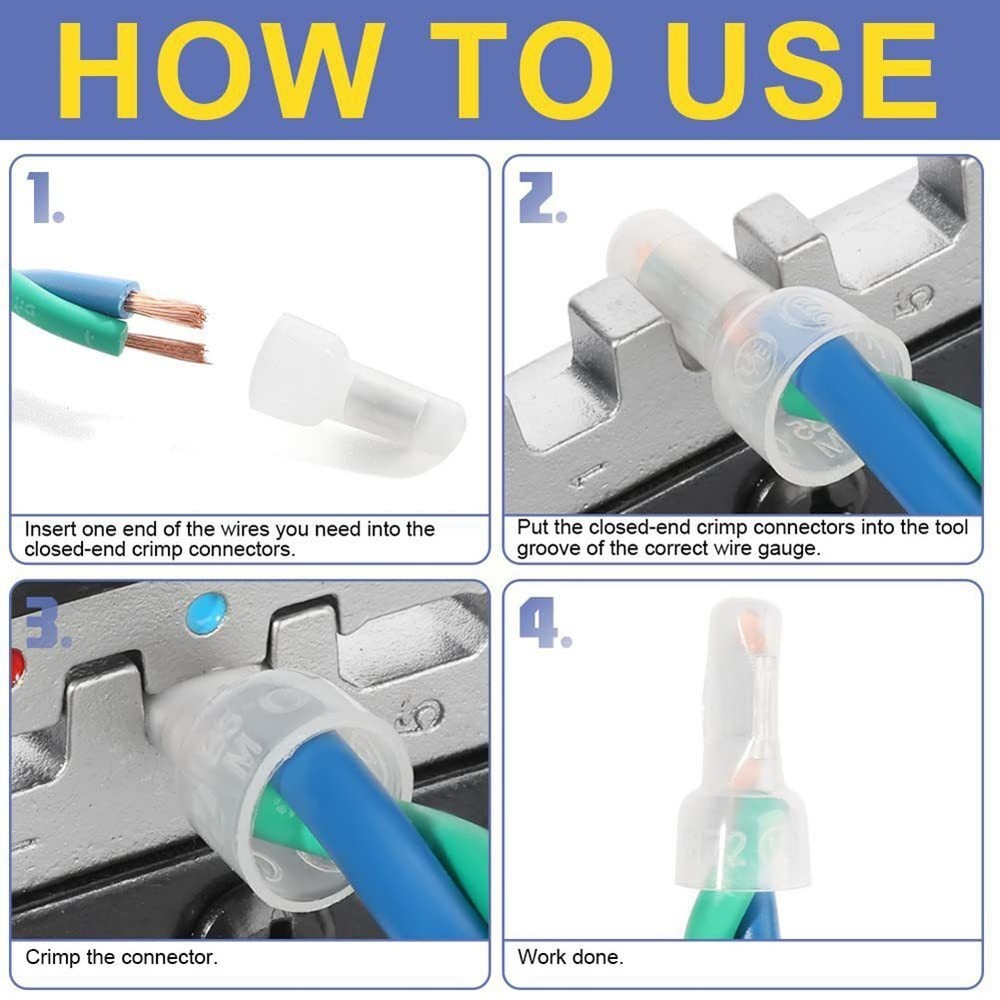 Electrical Connector Set 200 Pcs Nylon Closed End Terminals for Versatility