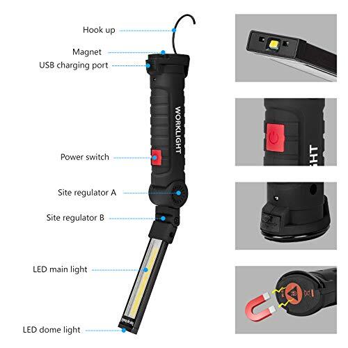 LED Flashlights, 2 Packs Rechargeable Work Lights,Work light with 2PACK Black