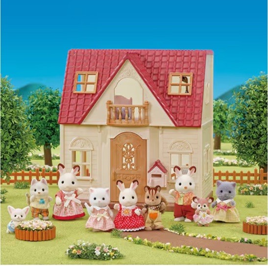 Calico Critters Red Roof Cozy Cottage Starter Home 2 Story Dollhouse 16 Pieces