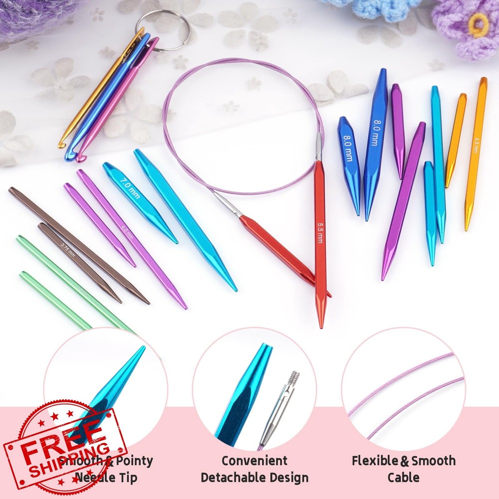 Hobekoee Knitting Needles - Short Interchangeable 9 Pair Square Circular Set