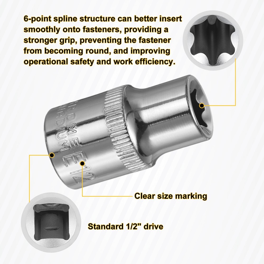 2pcs E-Torx Socket 1/2" Drive E12 External Torx Deep Socket 1.5" Star Sockets