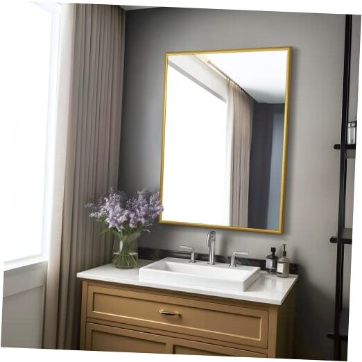 38"x26" Wall-Mounted Mirror Rectangular Hanging Mirror Metal Framed Wall
