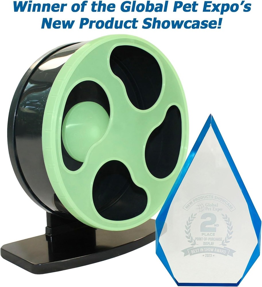 Whisper-Silent 9" Hamster Exercise Wheel + Adjustable Stand & Cage Attachment