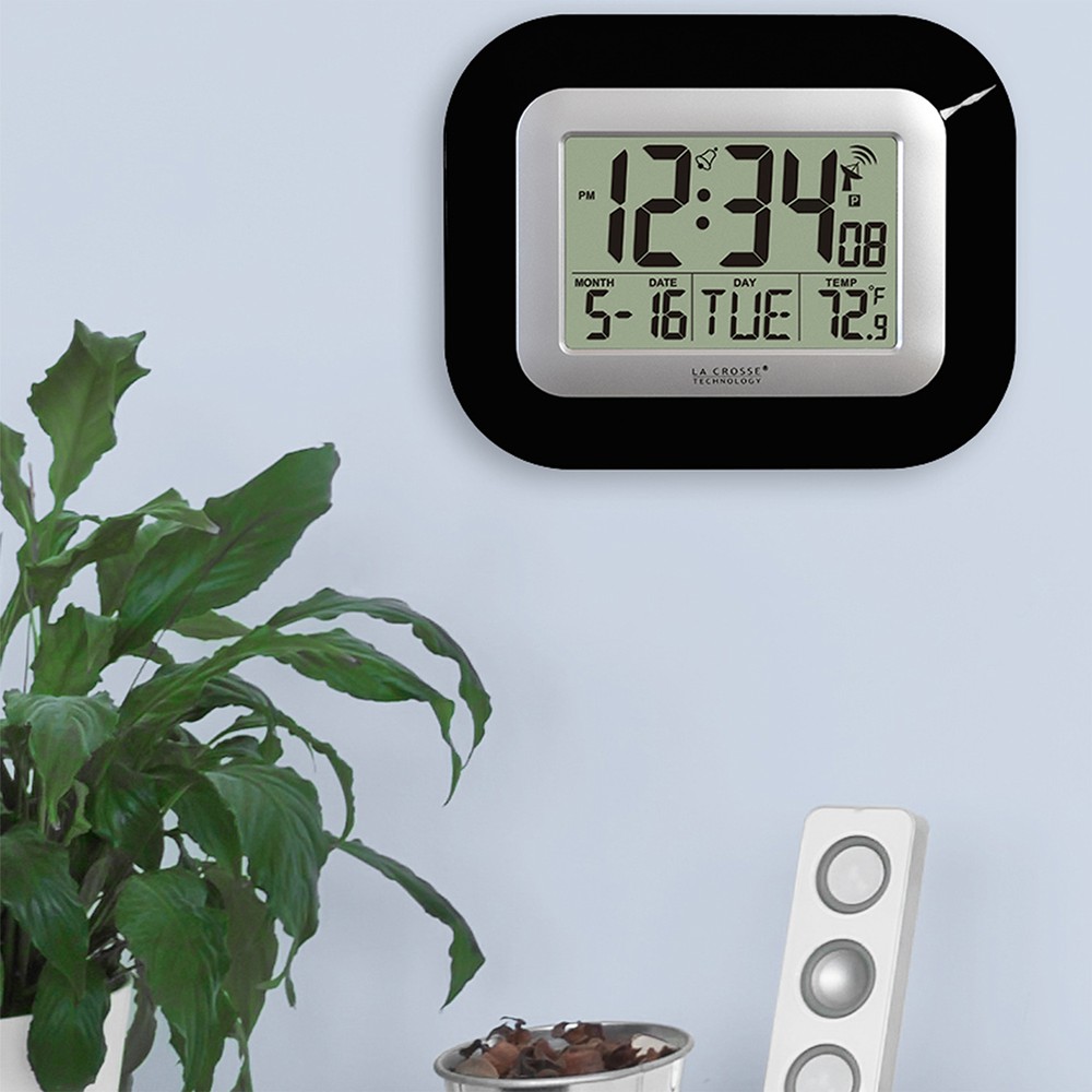 WT-8005U-B La Crosse Technology Atomic Digital Wall Clock Indoor Temp- Open Box