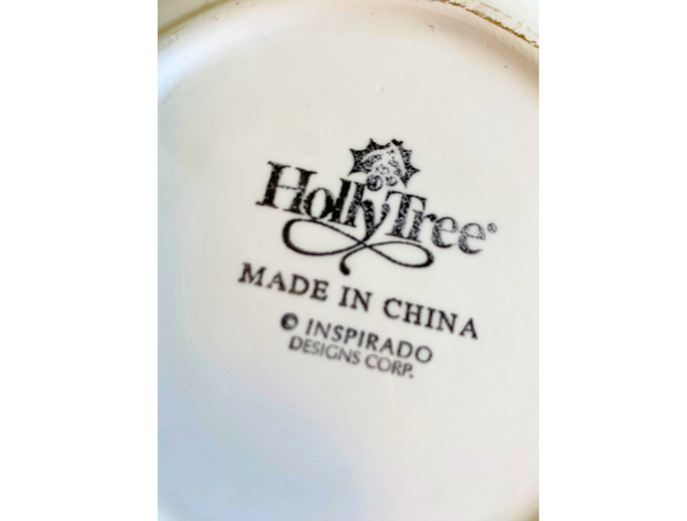 Holly Tree Round Bowl Embossed, Hand-Painted Design