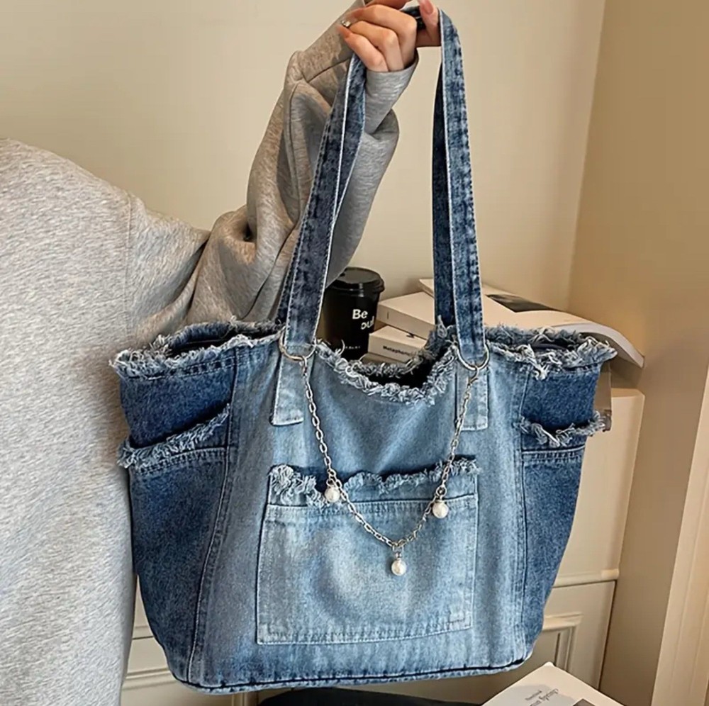 Blue Denim Large Shoulder Bag