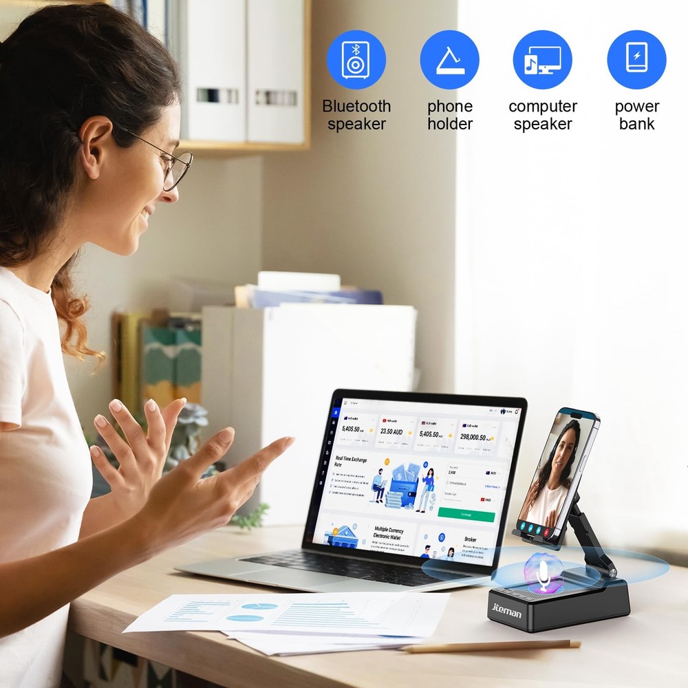 Adjustable Cell Phone Stand With Bluetooth Speaker Charging Function Tech Gift