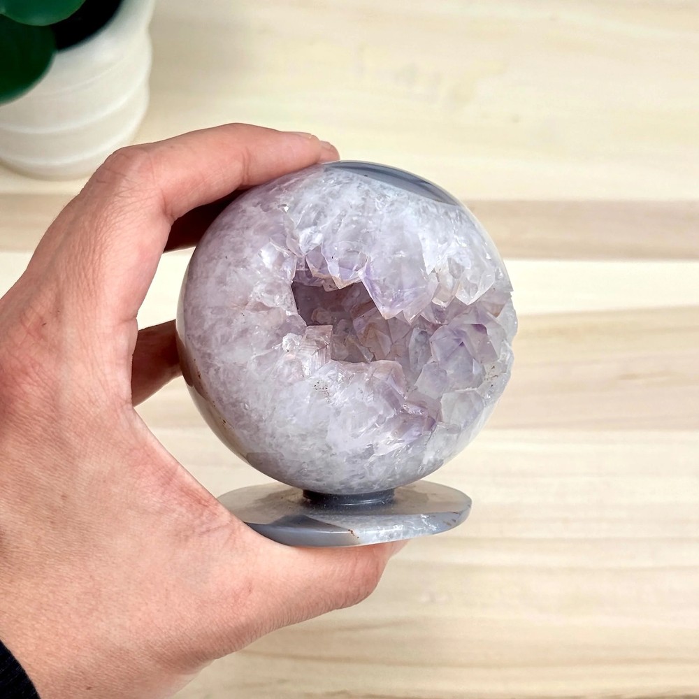 Drusy Amethyst in Agate Geode, Self-Standing Sphere