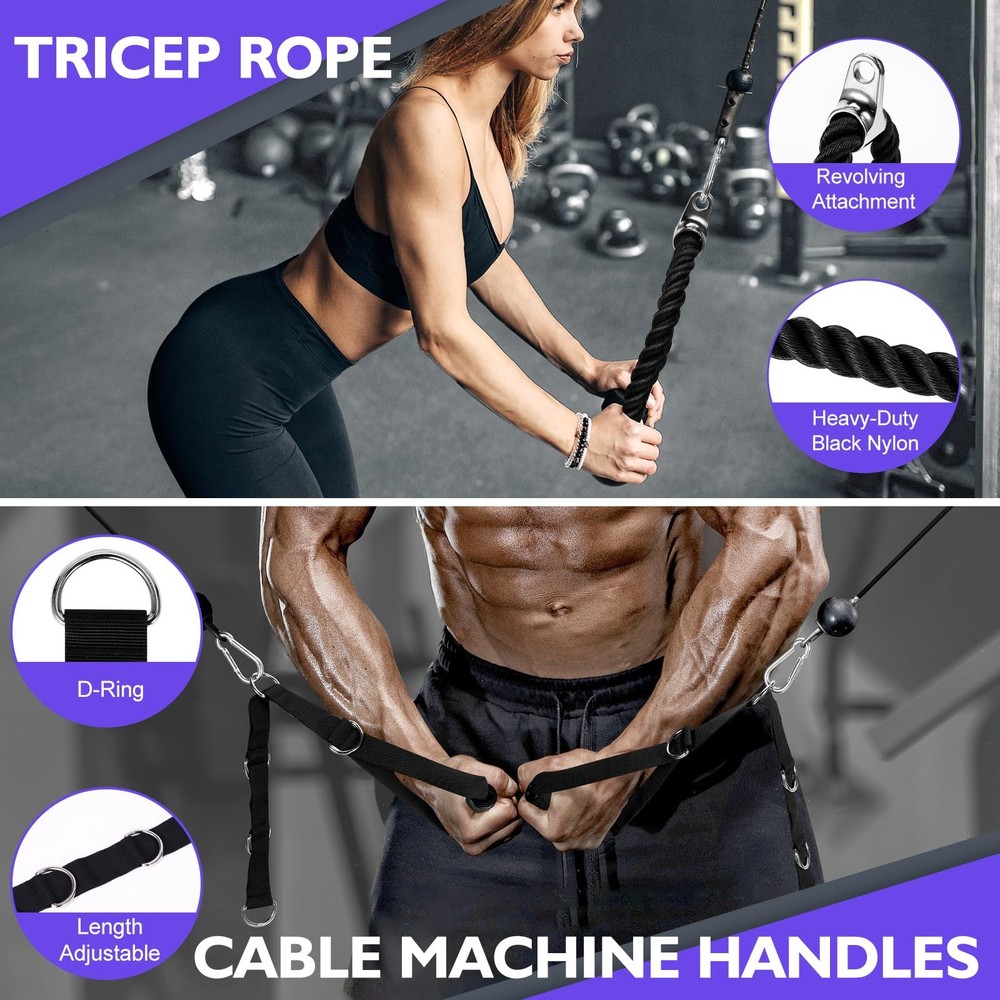 Cable Machine Attachments Set 2 Pack LAT Pulldown Attachments Bar for Home Gy...