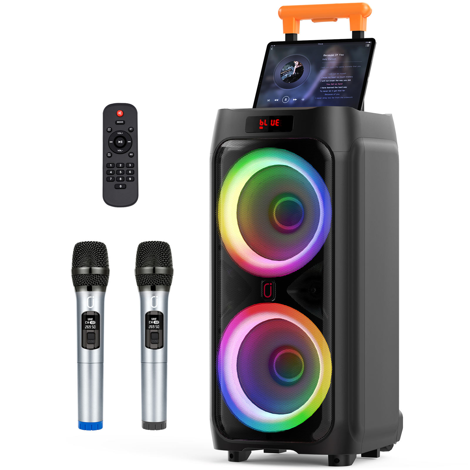 JYX Large Karaoke Machine for Adult + 2 Mic Bluetooth Party Speaker with Wheels
