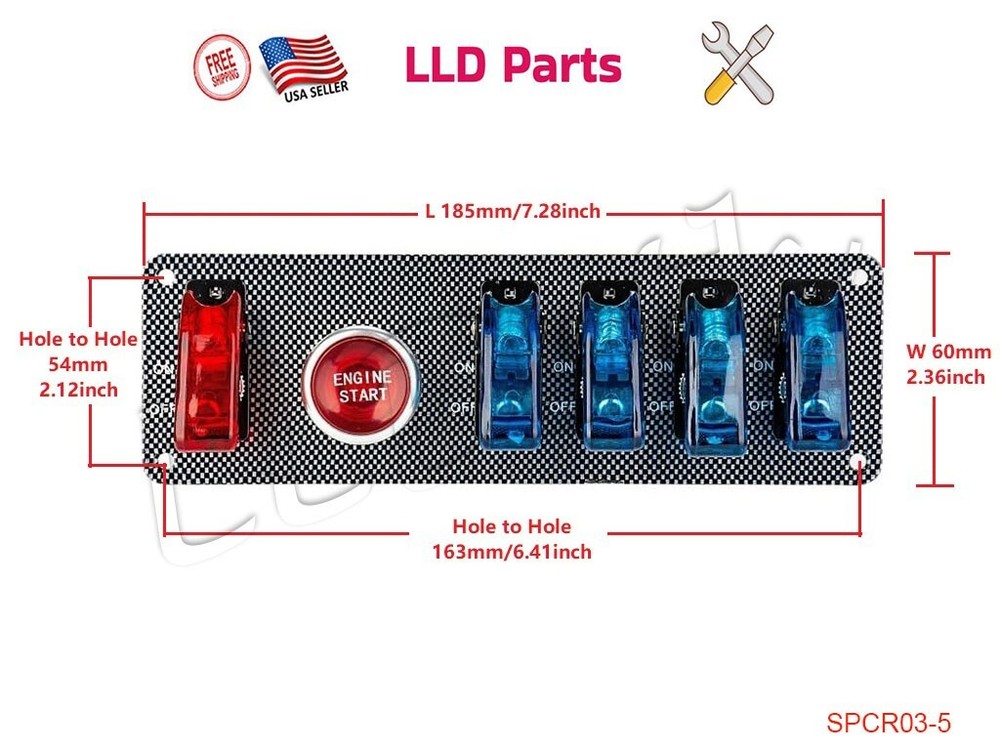 6 Gang Ignition Switch Panel Engine Start Push Button Toggle Kit for Racing Car