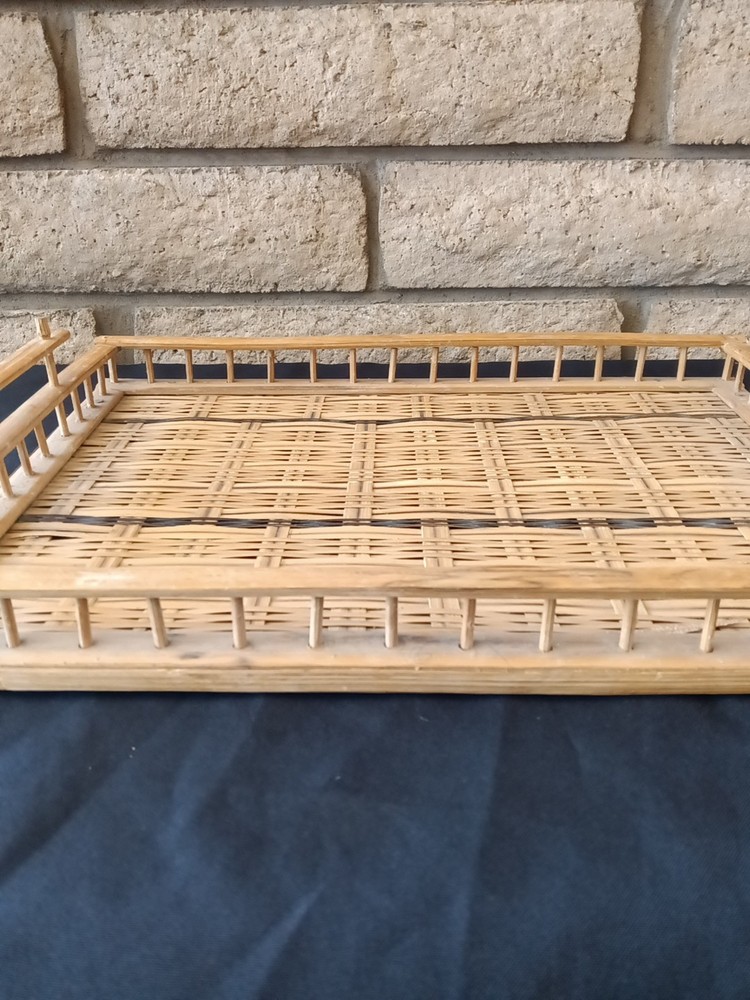 Bamboo Serving Tray Rectangular Sturdy Retro Tiki Barware MCM Boho