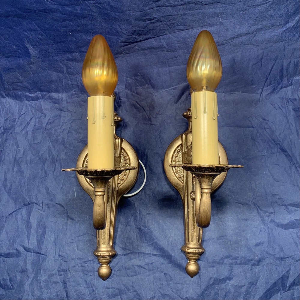 Pair antique polychrome finish Sconces Rewired 4H