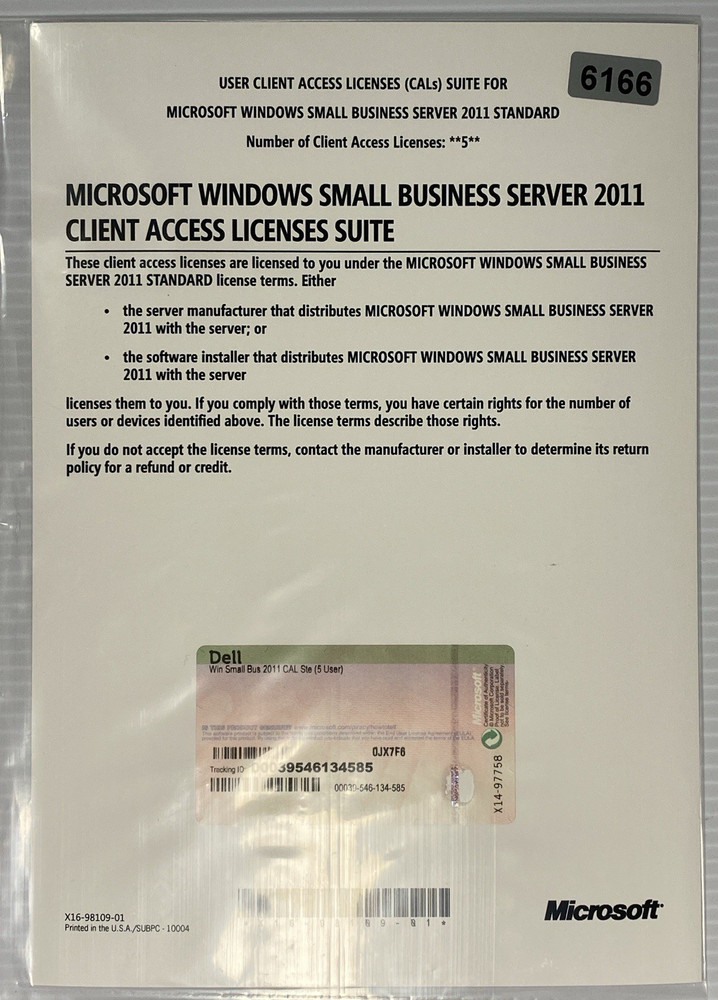 VINTAGE SOFTWARE| Microsoft Server 2012 Client Access License (5 User CALS)