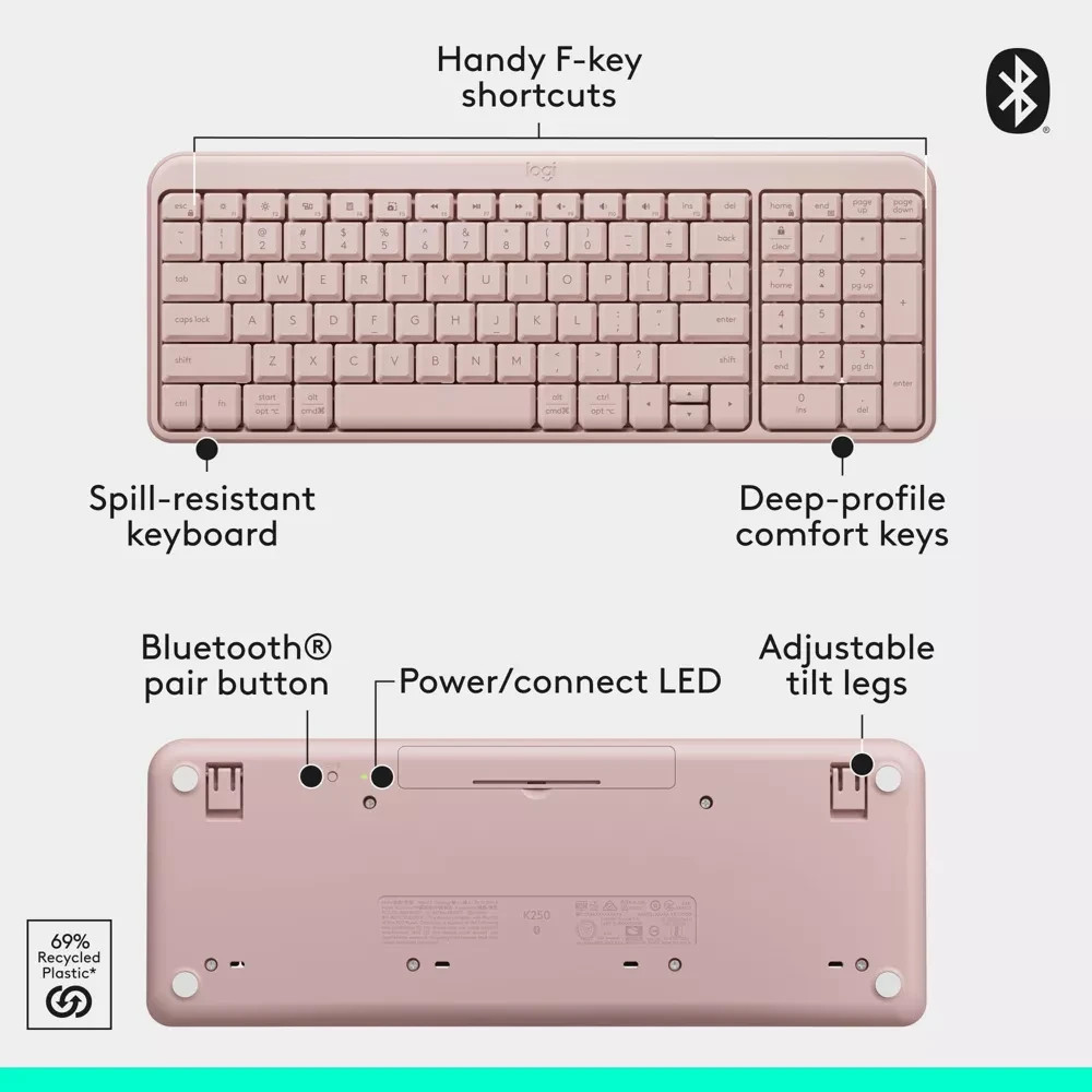 Logitech Compact Bluetooth Keyboard & Mouse Combo - Rose Pink 920-013509