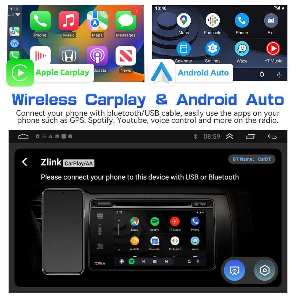 Android 13 Double Din 7 Touchscreen CarPlay Android Auto Backup Cam for JK T&C