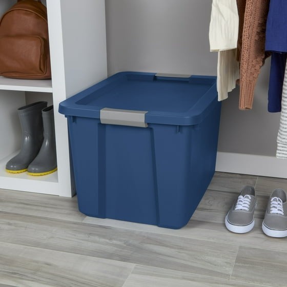 Large Storage Bin, 20 Gallon Plastic Storage Container with Latch Lid, Blue