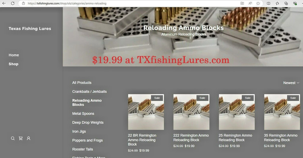 358 Winchester Ammo Reloading Block Solid Aluminum 50 rounds