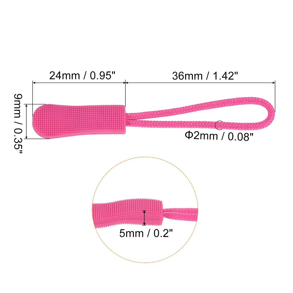 60pcs Zipper Pulls Pull Head Handle Replacement Tab Tag Cord Extender Rose Red