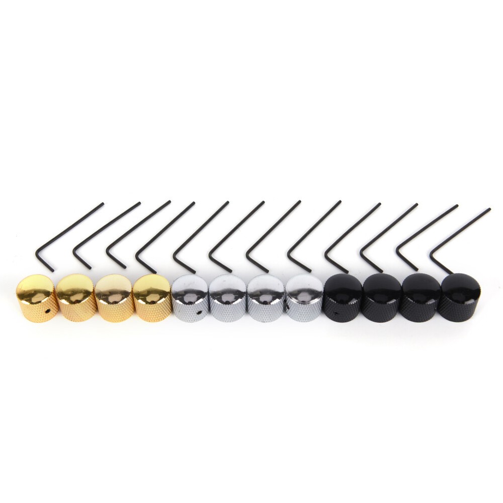4-Pack Metal Dome Knobs - Chrome Knurled Barrel - Silver Gold Top Guitar Control