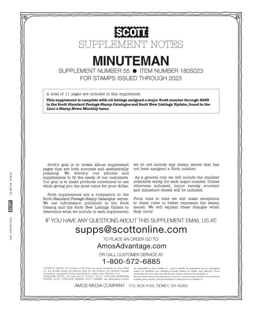 Scott US Minuteman Supplement #55 for Stamp issued in 2023