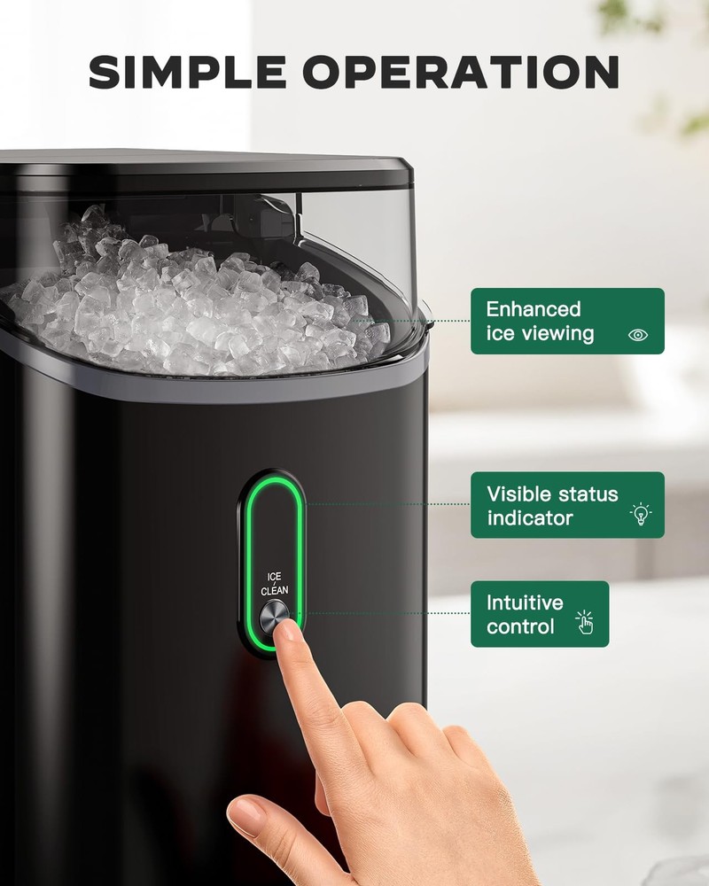 Nugget Ice Maker Countertop, Pebble Ice Maker with Soft Chewable Ice, One-Cli...