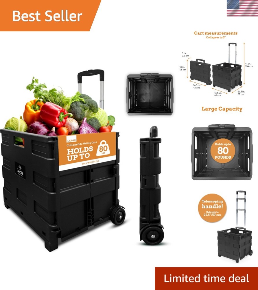 Space-Saving 2 Wheel Utility Cart: Durable, Lightweight & Versatile - Black