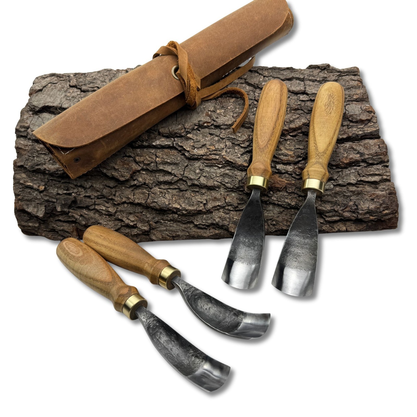 Hand-Forged Bent Gouges – 52100 Steel Blades, Ash Handles, Spoon Carving Tools.