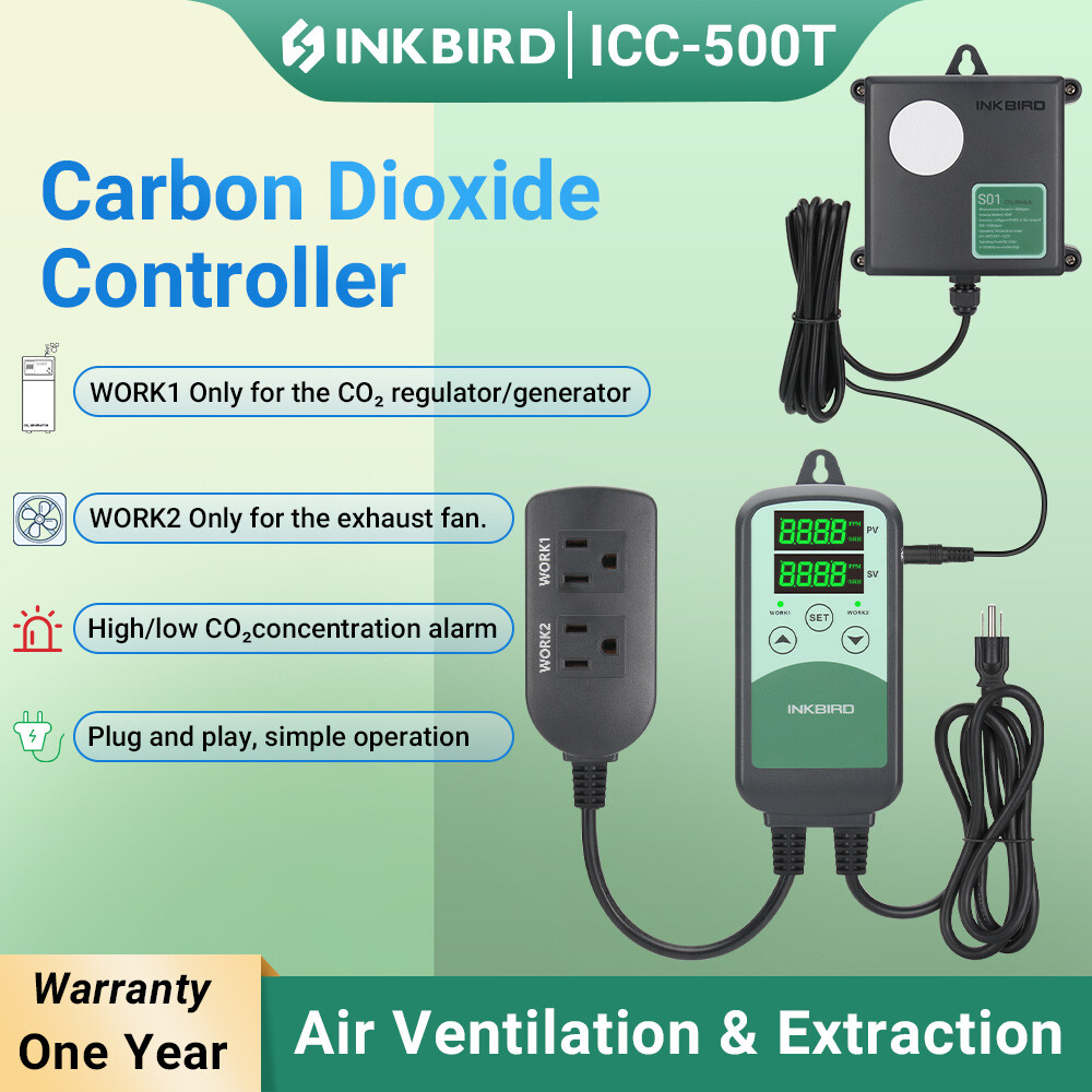 Inkbird Program CO2 Controller Regulator ICC500T Sensor Probe Greenhouse Plant