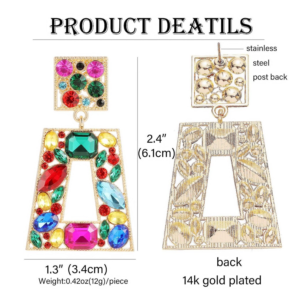 Elegant Rhinestone Rectangle Dangle Earrings Trendy Geometric Drop Statement ...