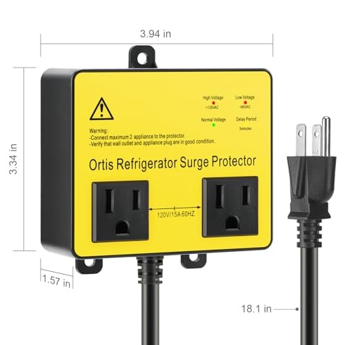 Refrigerator Surge Protector, Double Outlet Voltage Protector for 5FT Yellow