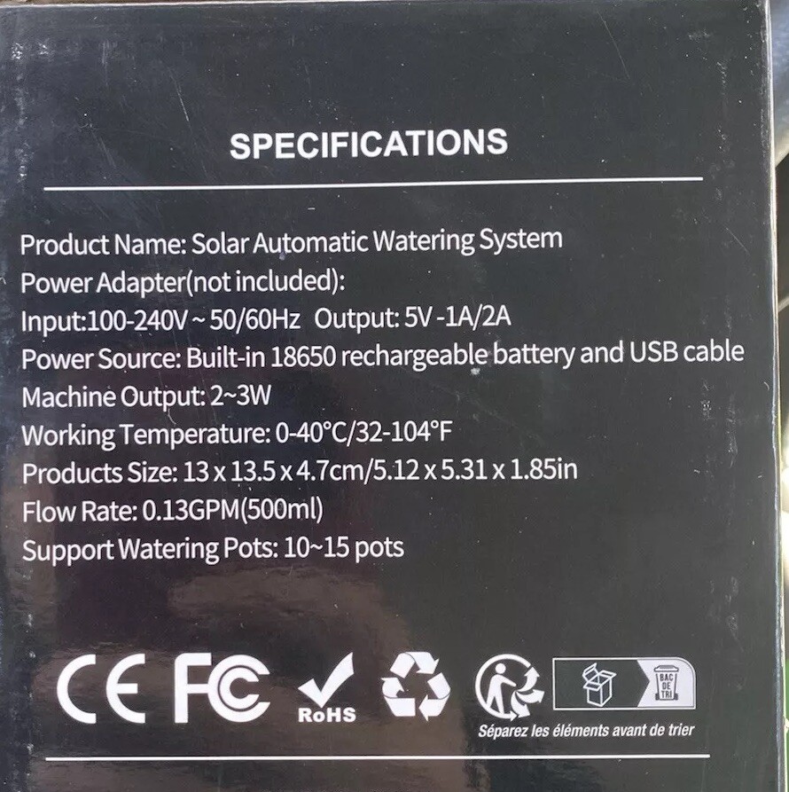 Solar Automatic Watering System (New In Box Based On Tag)