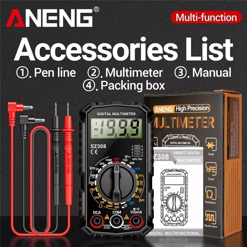 Digital Multimeter LCD Voltmeter Ammeter Ohmmeter Volt AC DC Tester Leads Meter