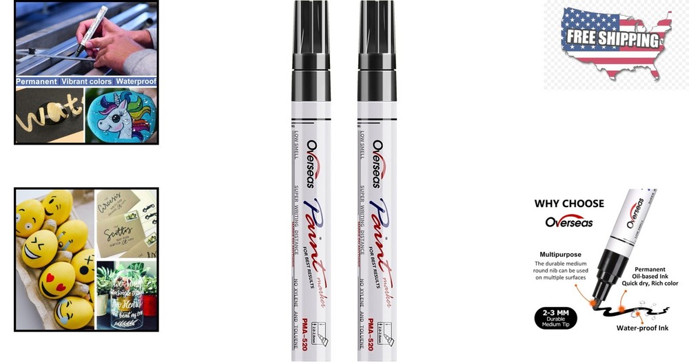 2-Pack Black Oil-Based Paint Markers - Quick Drying & Waterproof