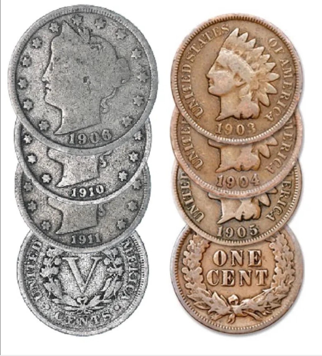 6 COIN LOT ~ 3 Indian Head Cents ~ 3 Liberty V Nickels ~ FULL DATE US Coins