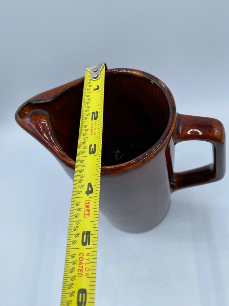 Vintage Reddish Brown Pottery Pitcher with Ice Guard 7"