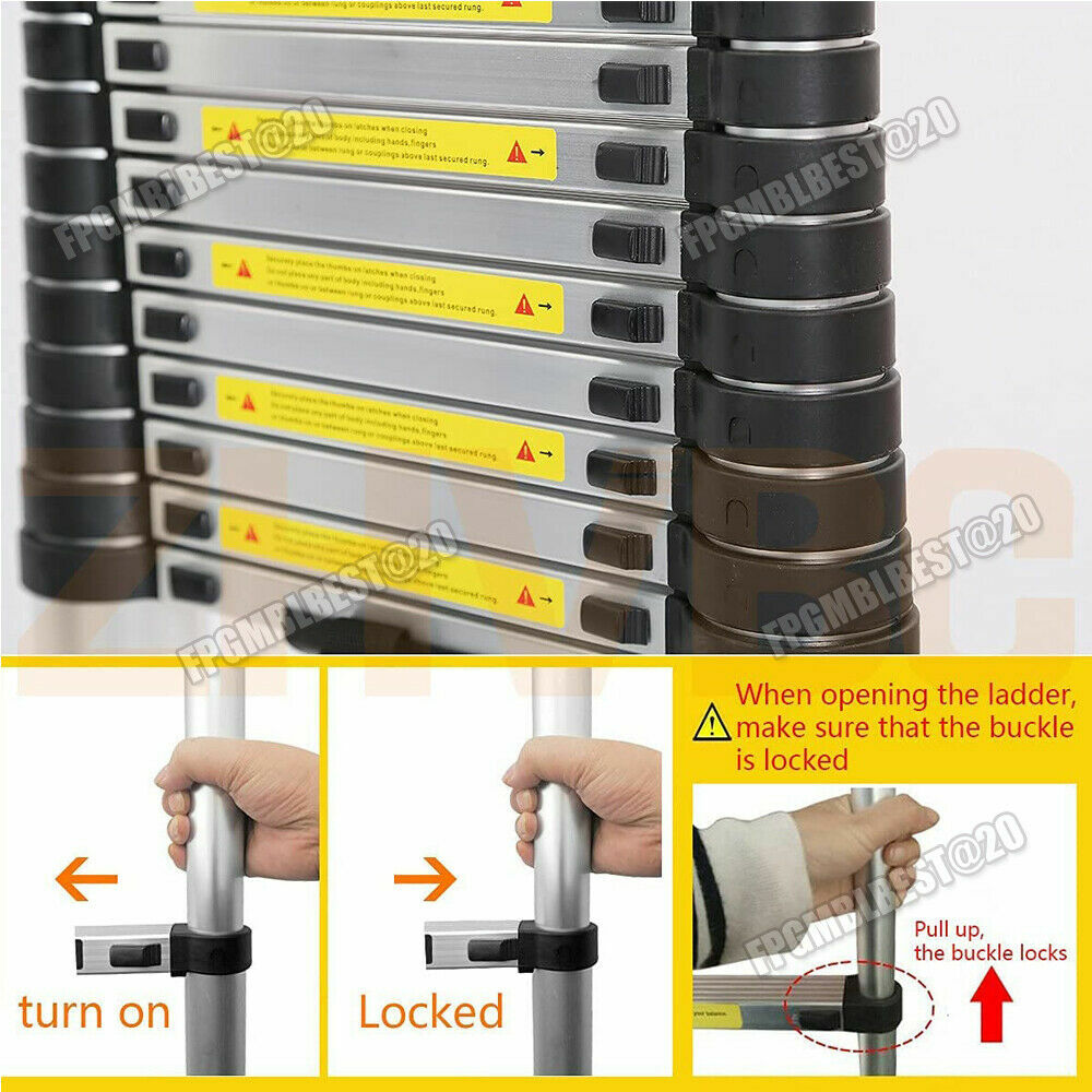 5m/16.4ft Telescopic Extension Ladder Extendable Collapsible Step Ladders & Hook