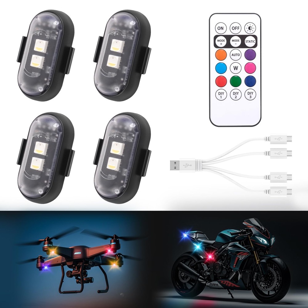 4PCS Wireless LED Strobe Lights with Remote Control,8 Colors 4pcs, Multicolor