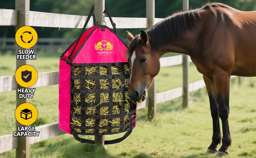 Tripple-D Horse Supplies top Loading Slow Feeder hay Bag Equipment Horses Goats