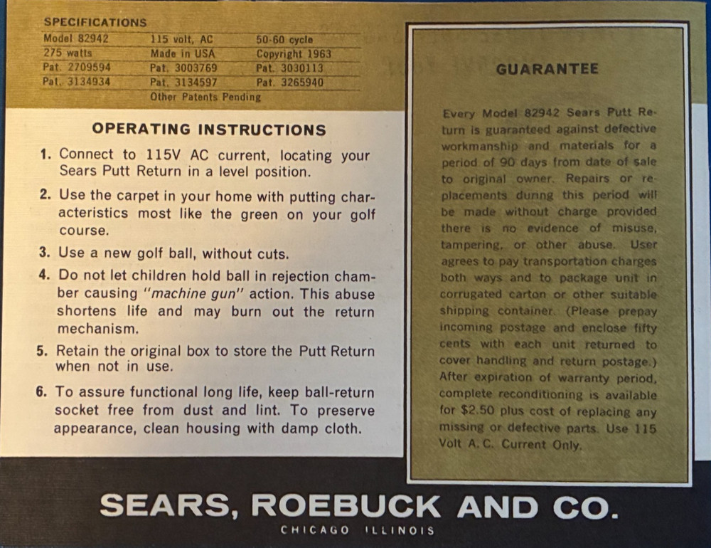 Sears 1967 Electric Putt Return Set