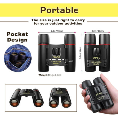 Mini Binoculars Telescope 30X60 Zoom Day Night Vision Foldable Travel Hunting US