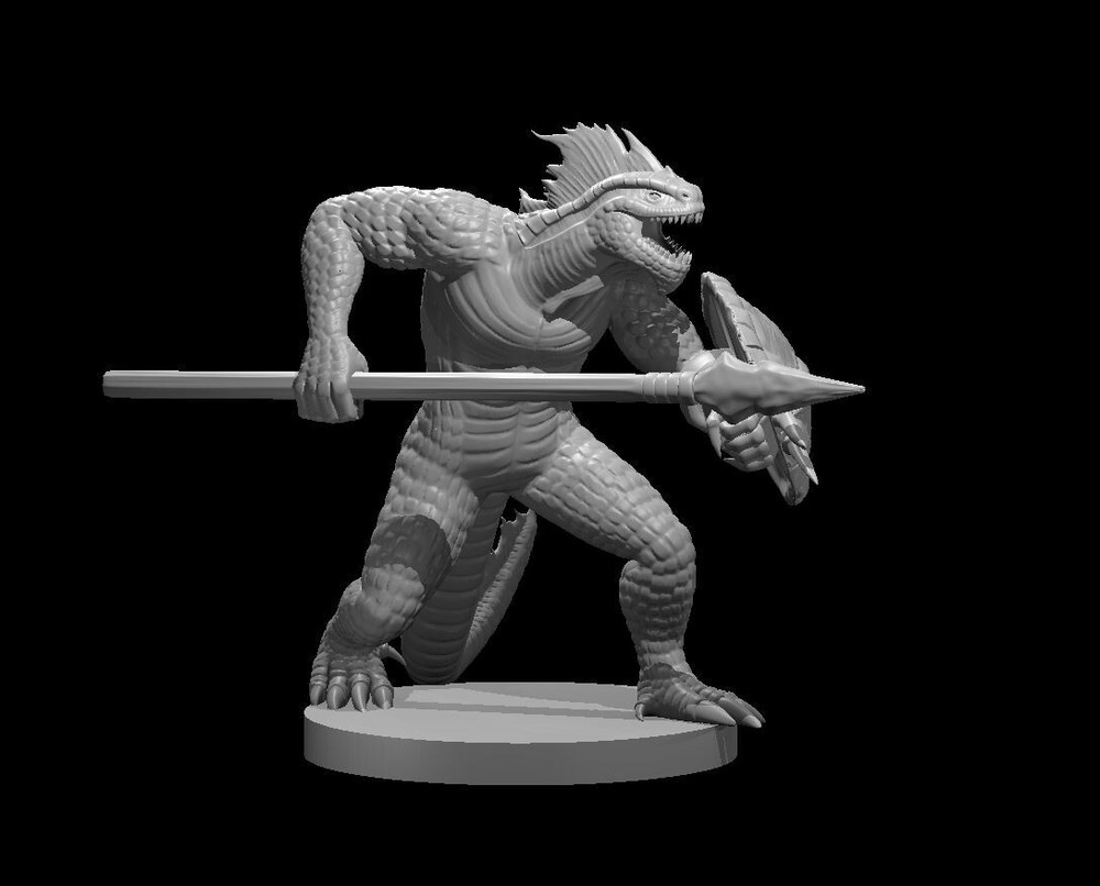 Lizard Folk Spear Shield Fighter 28mm Scale DND D&D Wargame Tabletop Mini