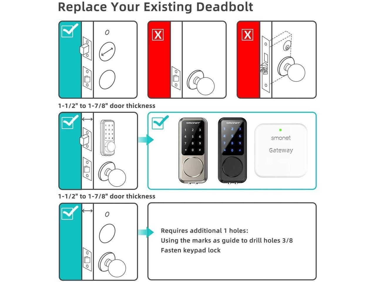 SMONET Smart Front Door Lock Set with Handle Keyless Entry Digital Touchscreen
