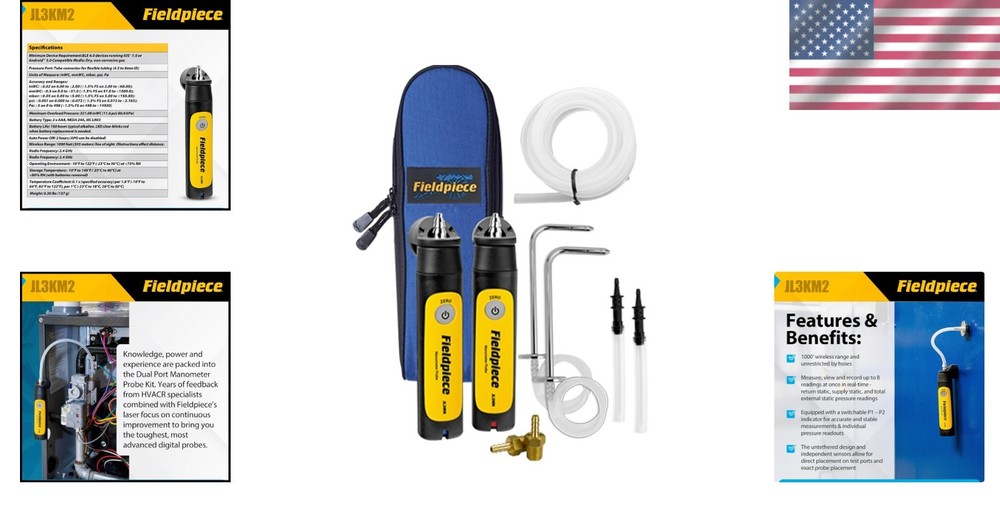 Long Range Wireless Manometer Probe Kit - Multiport Gauge for HVAC Precision
